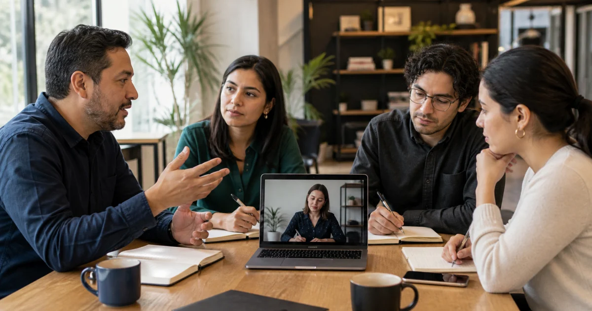Emprendedores presentando su negocio en inglés