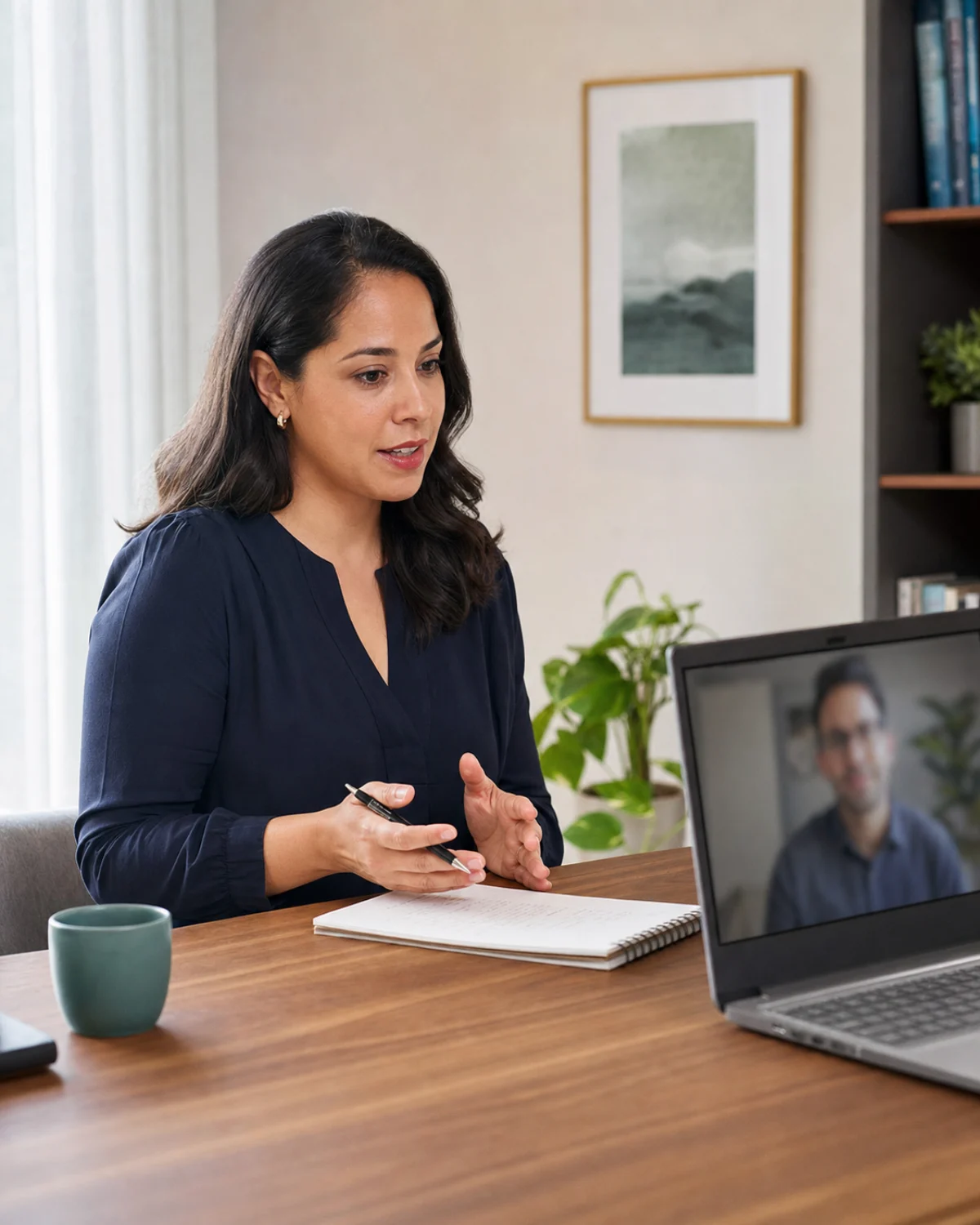 Profesional respondiendo preguntas durante una entrevista de trabajo en inglés